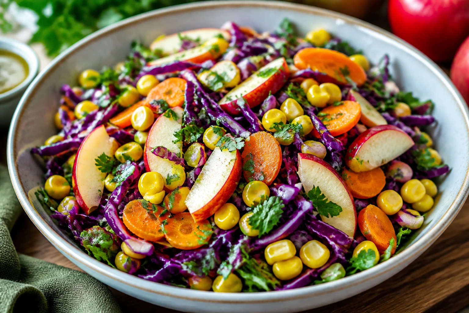 Rodekoolsalade met Wortel en Mais