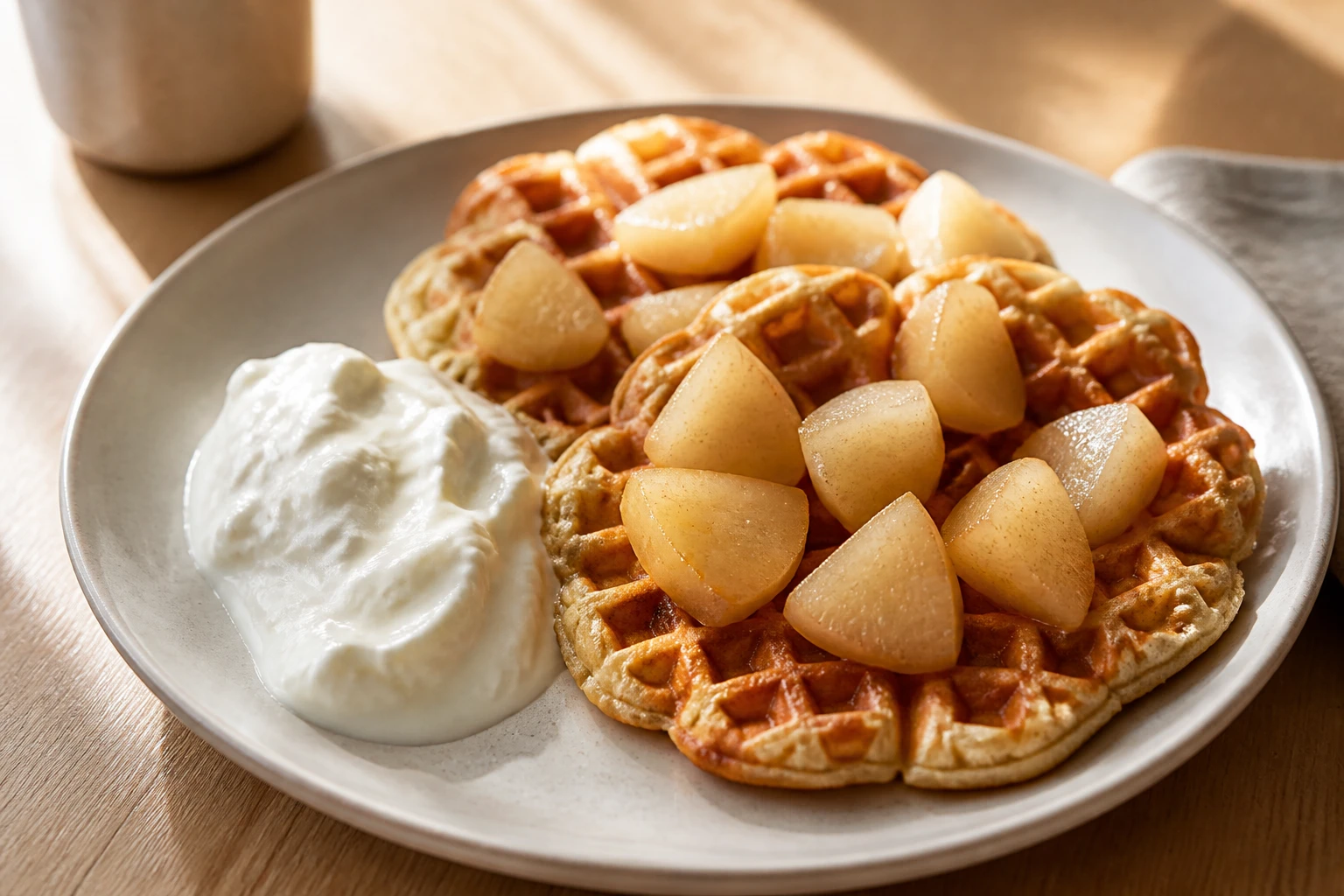 [Ontbijt] Warme eierwafels met peer en kvark