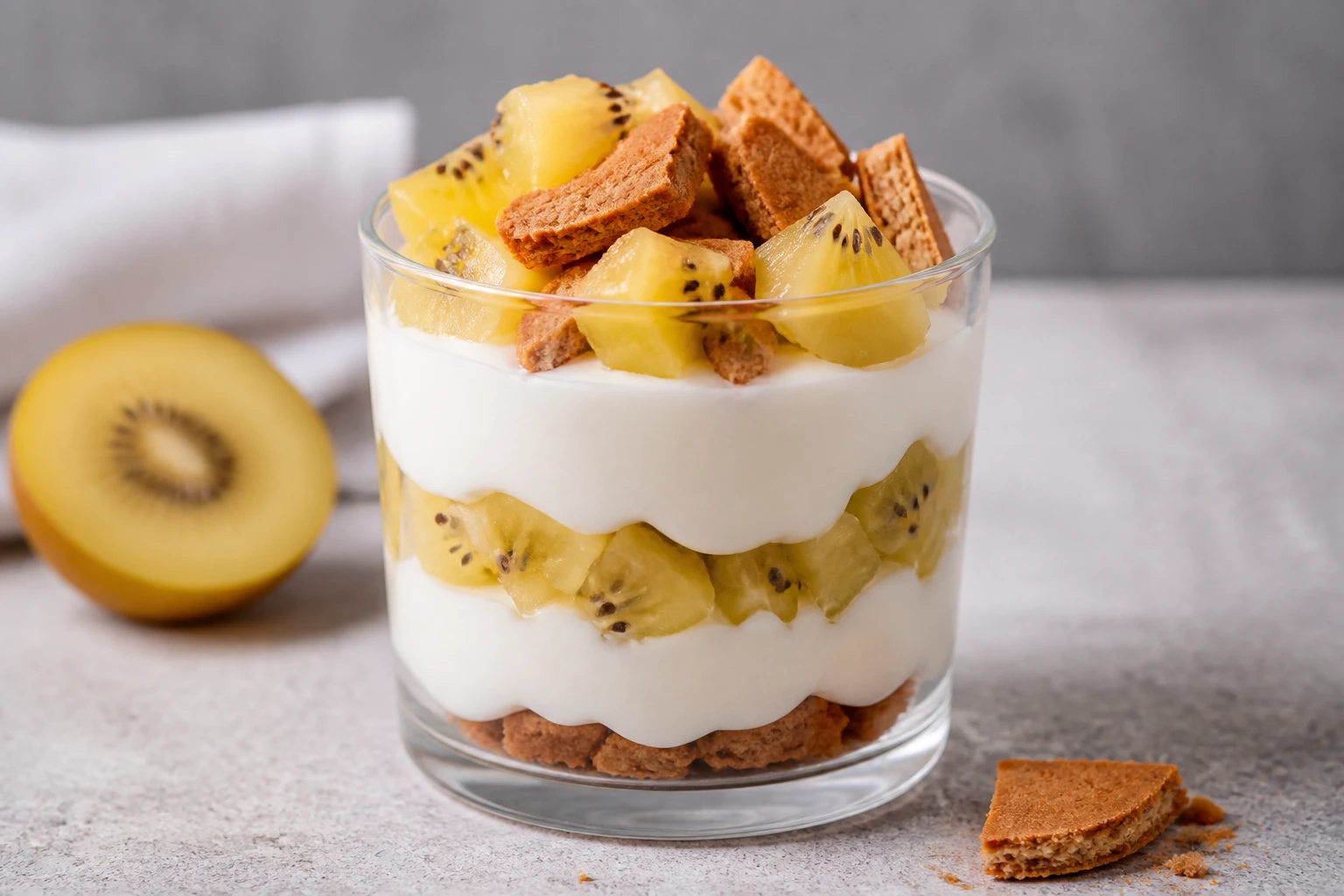 [Toetje] Eierwafel-kiwi kwarkdessert