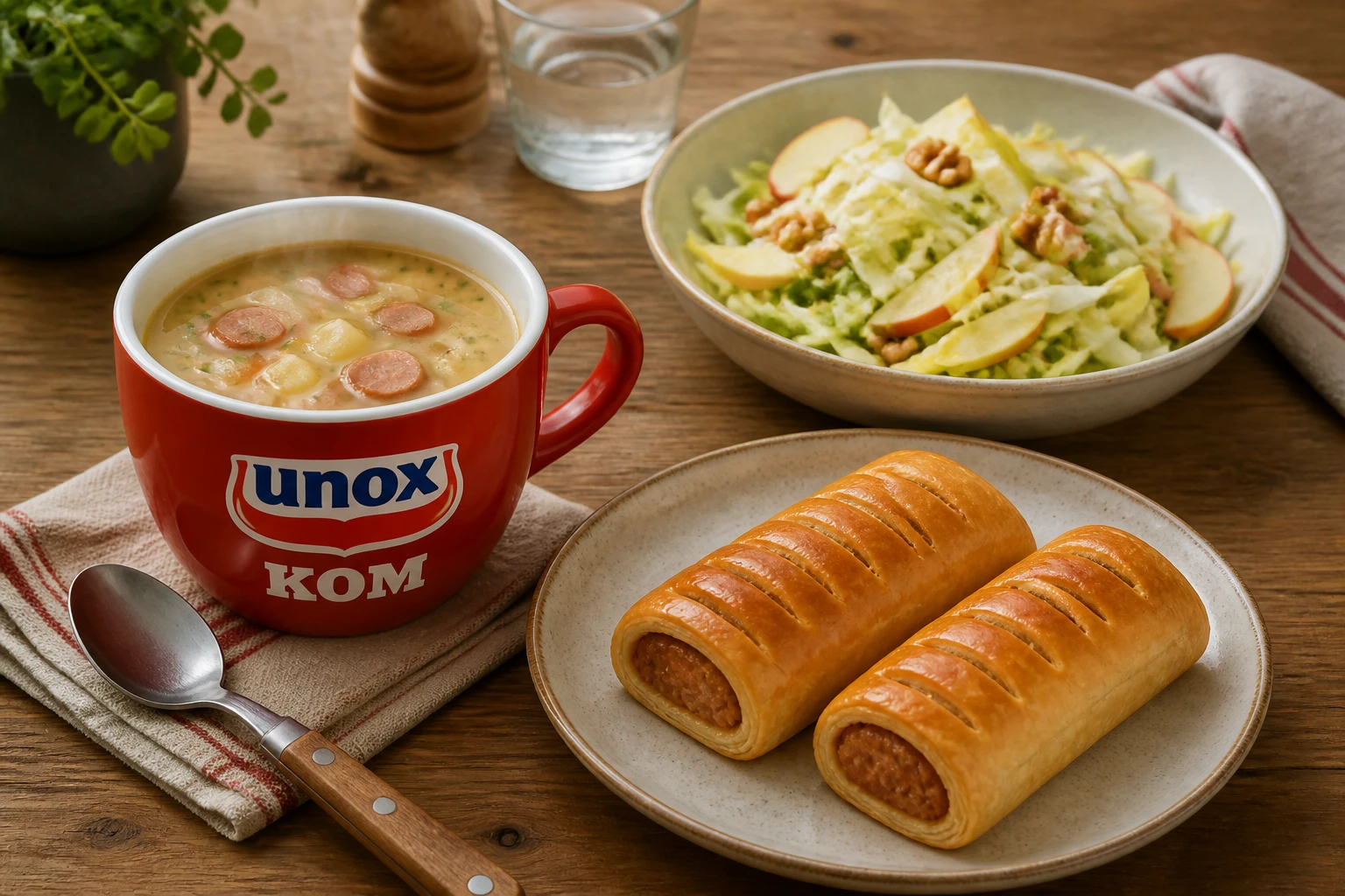 [Lunch] Unox soep met worstenbroodjes en andijvie