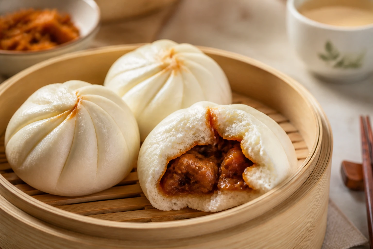 [Ontbijt] Gestoomde Phoenix Buns met Ssamjang en ingelegde radijs