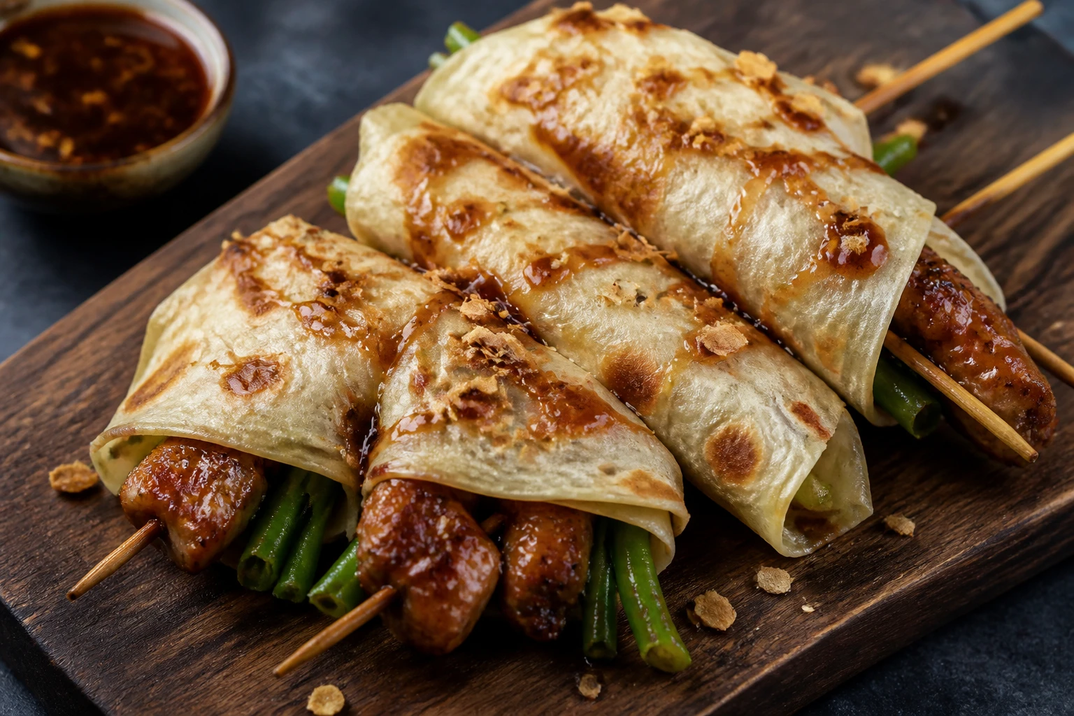 [Avondeten] Yakitori pancakes met groene bonen en Peking duck saus