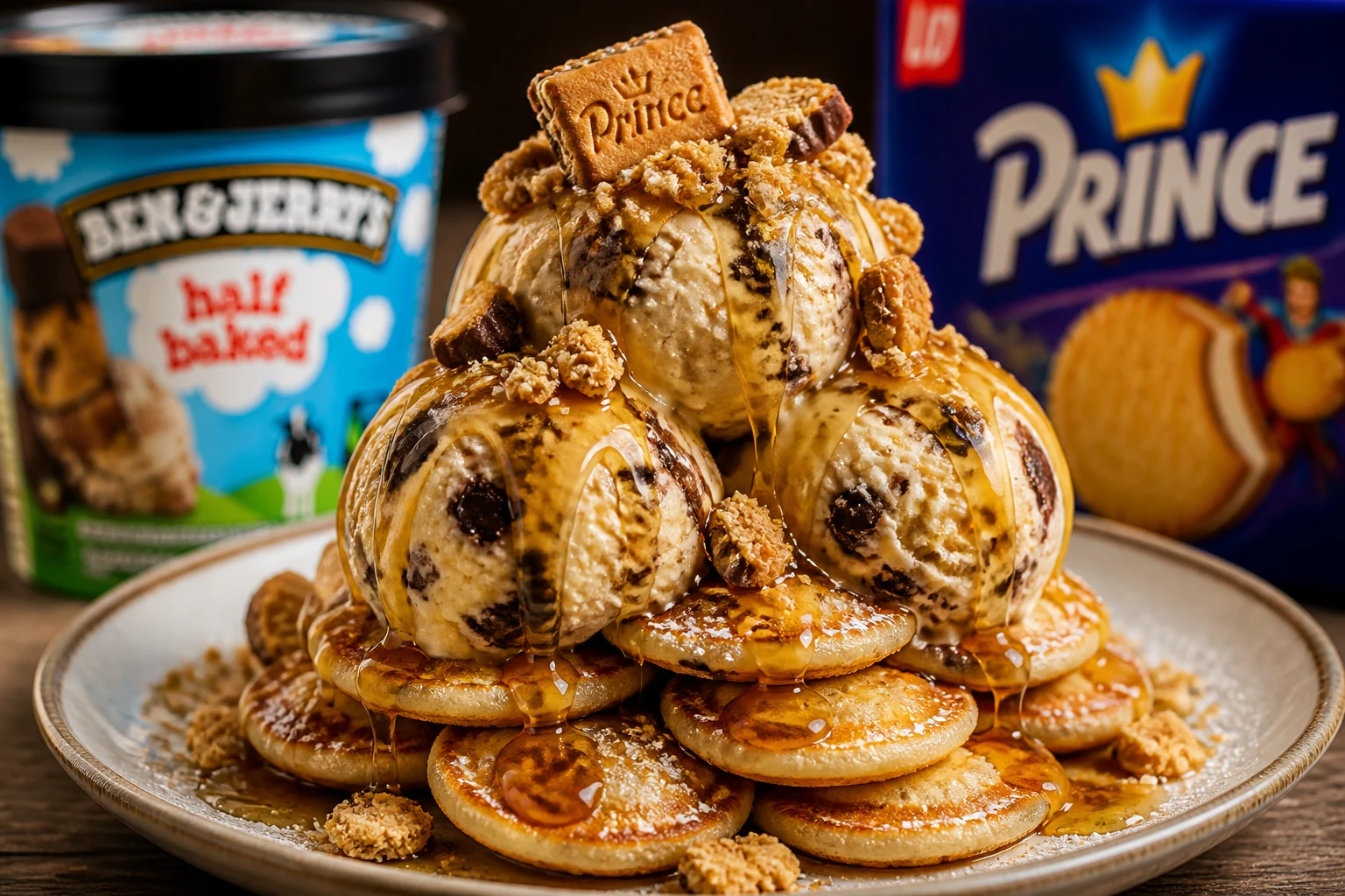 Ben & Jerry's Sundae met Poffertjes en Koekkruimels