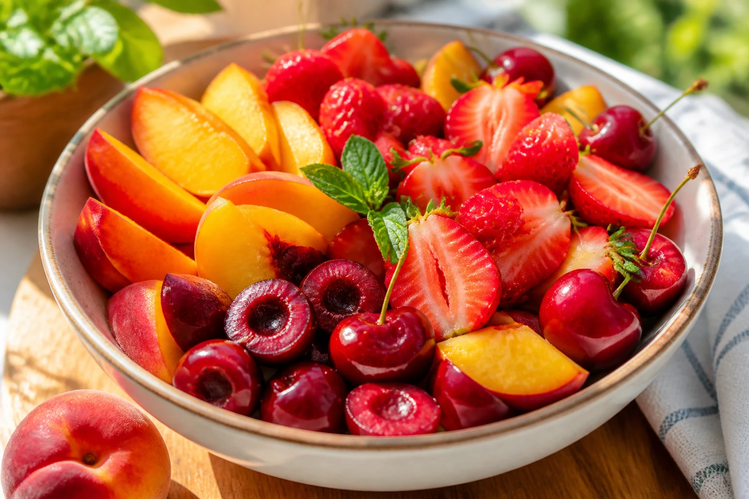 Zomers Fruitontbijt met Nectarines, Perziken en Aardbeien